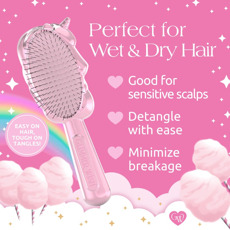 Glimmer Wish Unicorn Hair Detangler Brush for Kids â€“ Gentle & Soft Bristles for Tangle-Free Locks â€“ Anti-Frizz & Anti-Static â€“ Hairbrush for Wet or Dry Use, Hair Brush for Girls and Women - Image 3