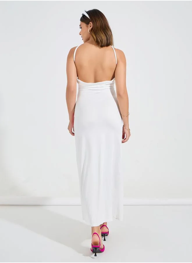 Styli Floral Print Halter Neck A-Line Maxi Dress
