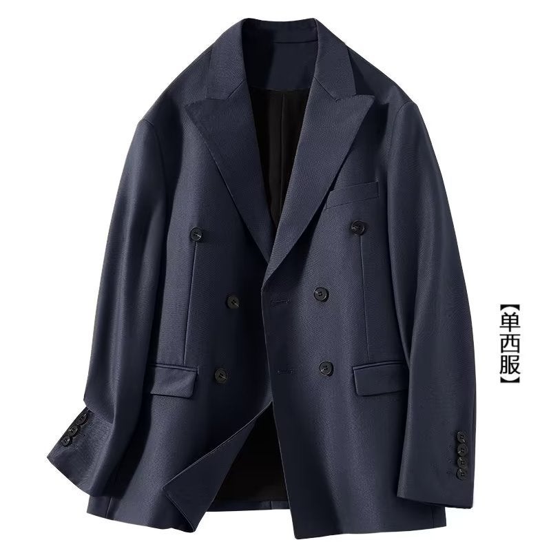 Classic Solid Color High Quality Double Breasted Design Slim Suit Suit Business Black Gentleman Suit - Image 5