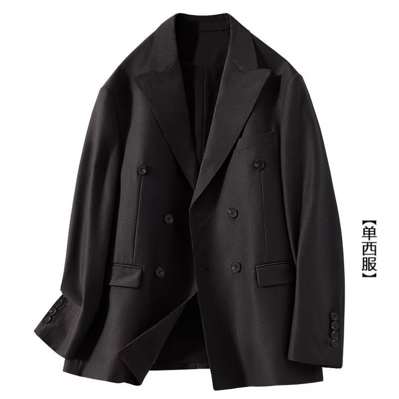 Classic Solid Color High Quality Double Breasted Design Slim Suit Suit Business Black Gentleman Suit - Image 1