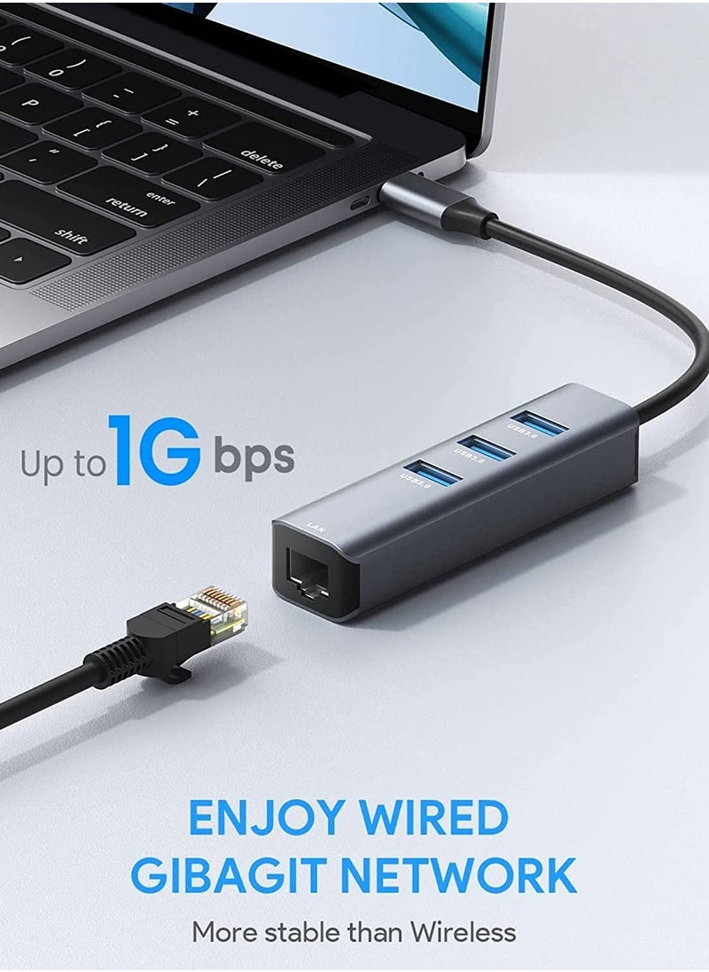 SYOSI محول USB C إلى Ethernet RJ45 إلى USB C Thunderbolt 3 Type-C Gigabit Ethernet LAN، متوافق مع MacBook Pro 2021 2020 2019 2018 2017 MacBook Air Dell XPS والمزيد  - Image 3