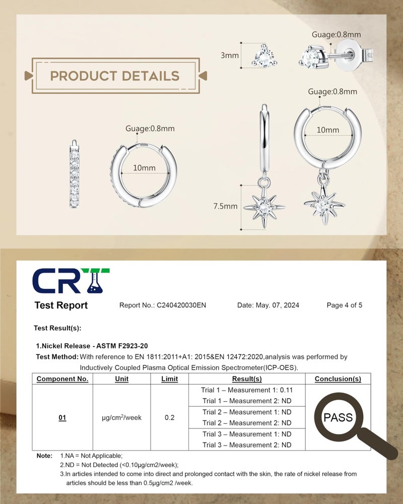 MILACOLATO 925 Sterling Silver Earrings for Women, Sterling Silver Filled Small Stud Huggie Hoop Earrings Sets for Multiple Piercing Hypoallergenic Jewelry, CZ Cartilage Earrings Stacks Trendy Jewelry Gifts, 3 Pairs-Star - Image 3