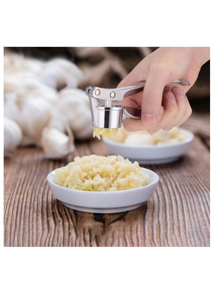 Generic - Manual Garlic Press Crusher Stainless Steel - Small Handheld Professional Garlic Mincer for Kitchen - Garlic and Ginger Grinder with Peeler, Durable Heavy Duty Press and Slicer - Multi-Purpose Garlic and Ginger Crusher, Nut and Seed Grinder for Restaurants and Home Kitchens - Easy to Use and Clean - Image 1