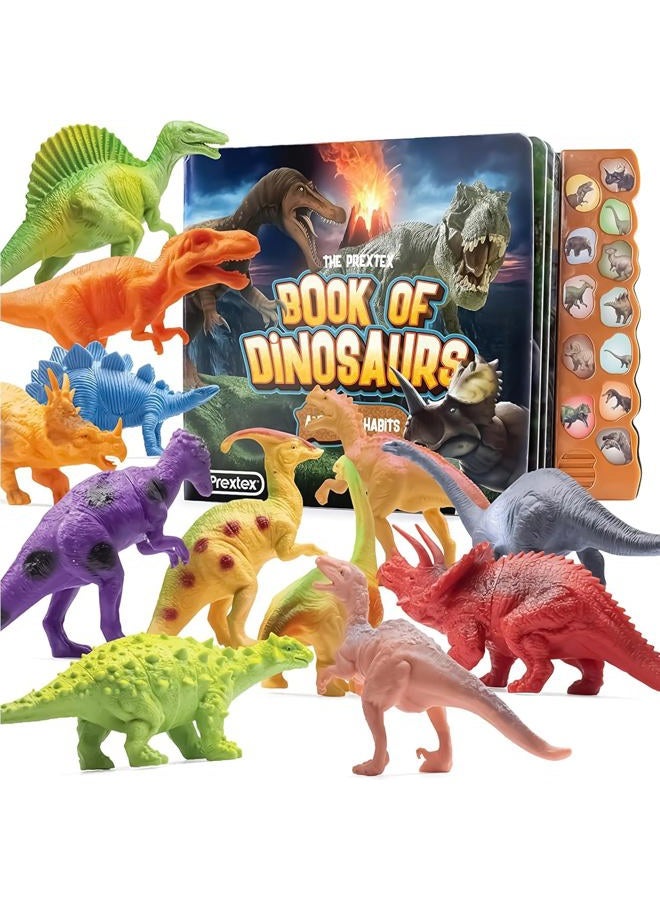 PREXTEX Dinosaur Toys for Kids 3-5 (12 Plastic Dinosaur Figures & Interactive Dinosaur Book with Sound) - Toddler Dinosaur Toy, Kids Dinosaur Toys for Girls, Boys, Toddlers, Dinosaurs for Kids 3-5 - Image 1