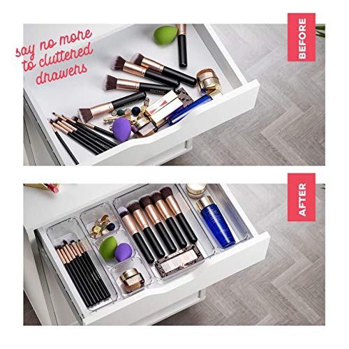 Seseno 25 PCS Clear Plastic Drawer Organizers Set, 4-Size Versatile Bathroom and Vanity Drawer Organizer Trays, Storage Bins for Makeup, Bedroom, Kitchen Gadgets Utensils and Office Accessories - Image 3