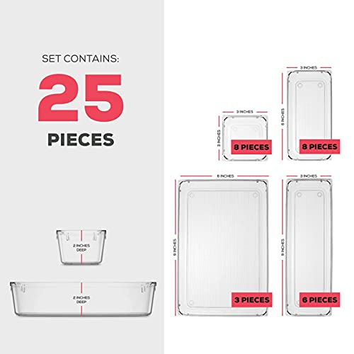 Seseno 25 PCS Clear Plastic Drawer Organizers Set, 4-Size Versatile Bathroom and Vanity Drawer Organizer Trays, Storage Bins for Makeup, Bedroom, Kitchen Gadgets Utensils and Office Accessories - Image 2