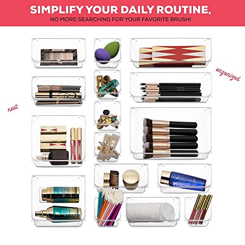 Seseno 25 PCS Clear Plastic Drawer Organizers Set, 4-Size Versatile Bathroom and Vanity Drawer Organizer Trays, Storage Bins for Makeup, Bedroom, Kitchen Gadgets Utensils and Office Accessories - Image 5