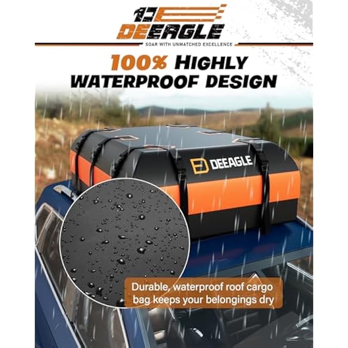DEEAGLE 21 Cubic Feet Rooftop Cargo Carrier, Waterproof Car Roof Cargo Carrier Car Storage Bag for All Vehicle with Without Rack, Includes Non Slip Mat, 6 Door Hooks, 10 Reinforced Straps - Image 3