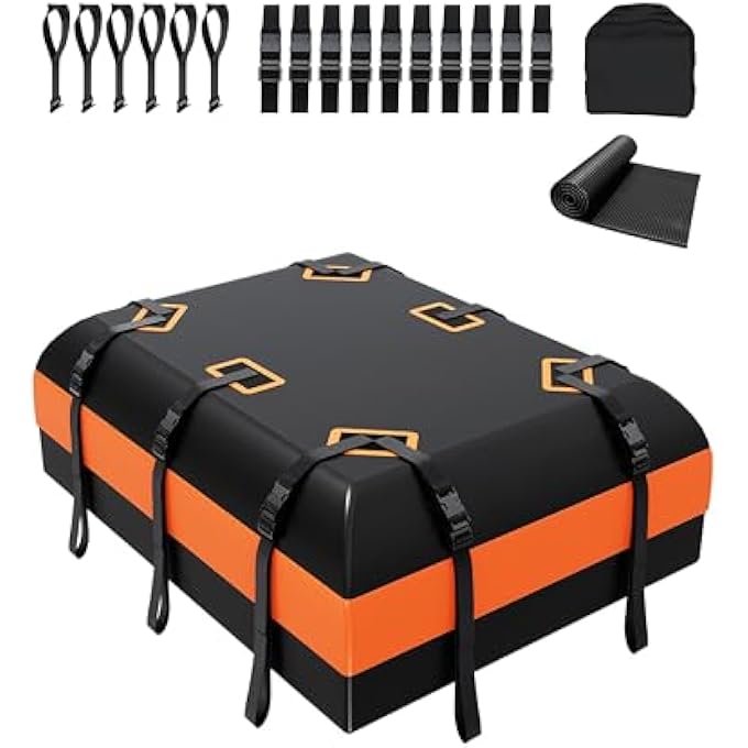 DEEAGLE 21 Cubic Feet Rooftop Cargo Carrier, Waterproof Car Roof Cargo Carrier Car Storage Bag for All Vehicle with Without Rack, Includes Non Slip Mat, 6 Door Hooks, 10 Reinforced Straps - Image 1