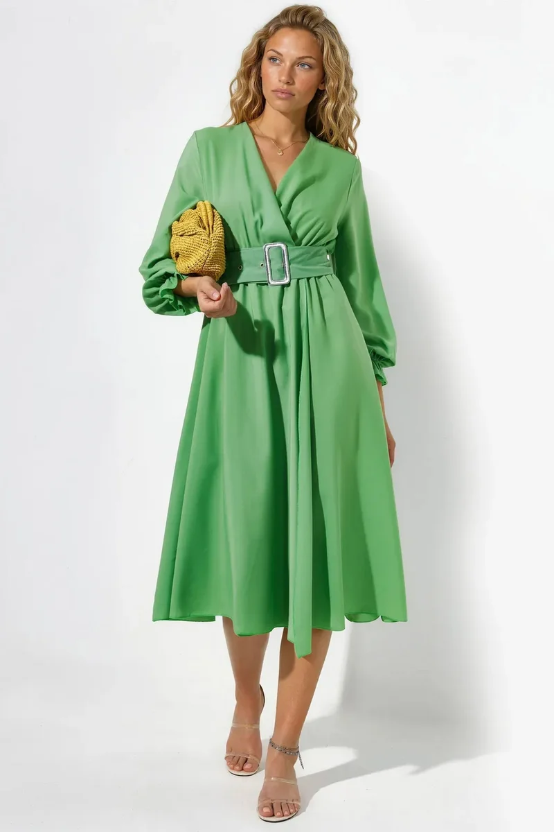جينيفر Belted Wrap Midi Dress