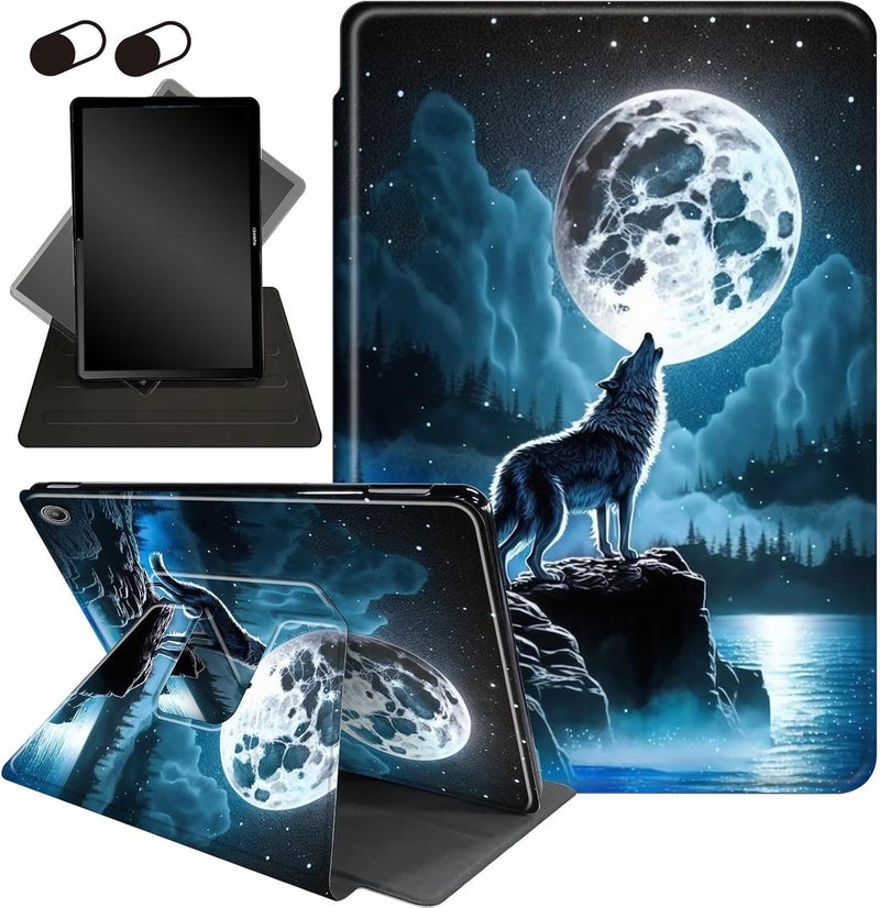 Mxfdegf Case for Amazon Fire HD 8 Tablet (2018 2017 2016 Version,8th/7th/6th Generation),360 Degree Rotating Stand Smart Protective Cover Case,for All-New Fire HD 8 (8th / 7th /6th),Nebula/Galaxy Wolf Moon - Image 1