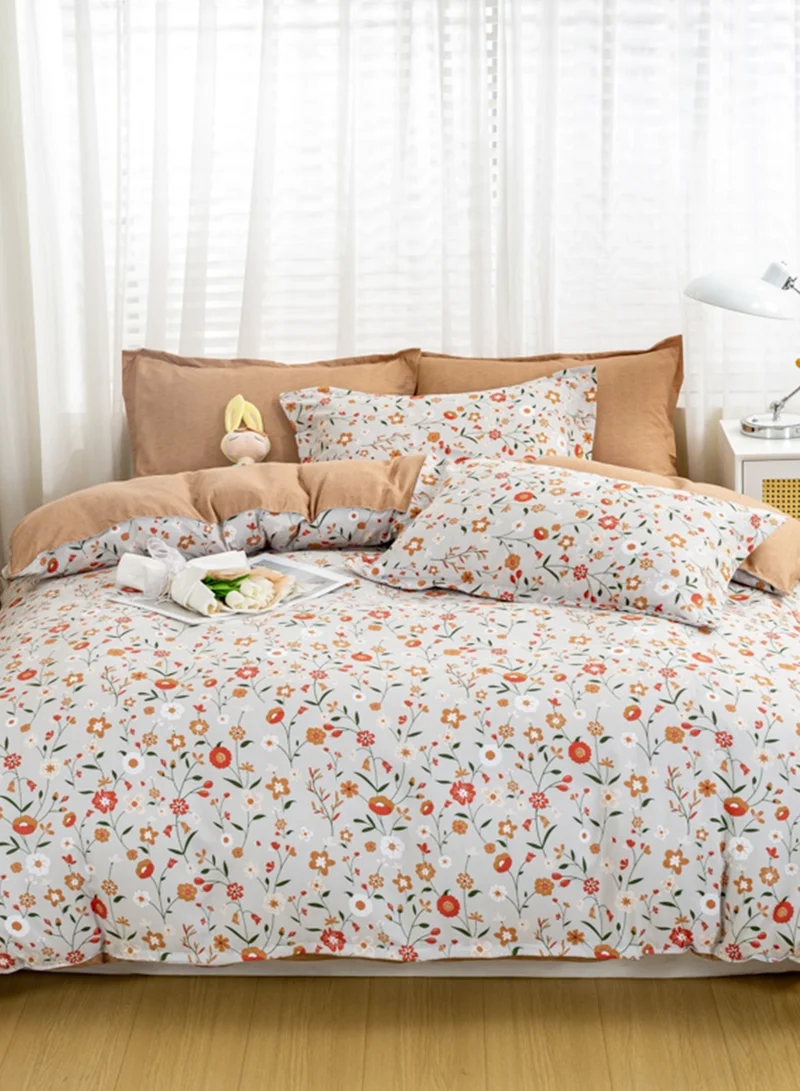 Sharpdo 4-Piece Bedding Set, Small Floral Style Quilt Cover Set, Including 1 Quilt Cover, 1 Sheet, 2 Pillowcases, 2m Bed (220*230cm)