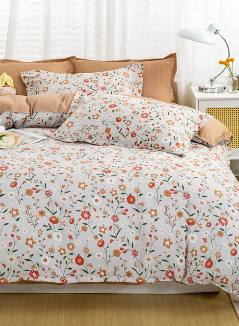 Sharpdo 4-Piece Bedding Set, Small Floral Style Quilt Cover Set, Including 1 Quilt Cover, 1 Sheet, 2 Pillowcases, 2m Bed (220*230cm)
