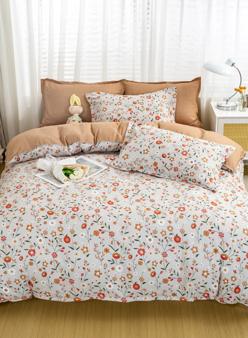 Sharpdo 4-Piece Bedding Set, Small Floral Style Quilt Cover Set, Including 1 Quilt Cover, 1 Sheet, 2 Pillowcases, 2m Bed (220*230cm)