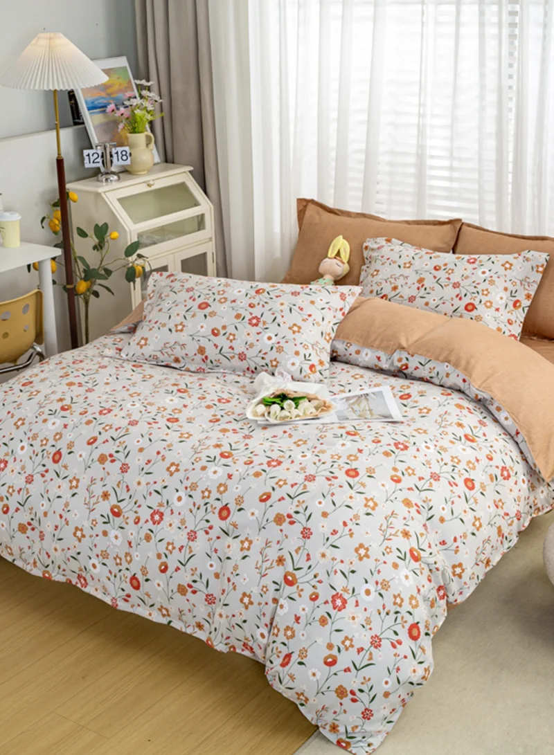 Sharpdo 4-Piece Bedding Set, Small Floral Style Quilt Cover Set, Including 1 Quilt Cover, 1 Sheet, 2 Pillowcases, 2m Bed (220*230cm)