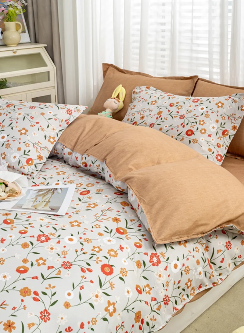 Sharpdo 4-Piece Bedding Set, Small Floral Style Quilt Cover Set, Including 1 Quilt Cover, 1 Sheet, 2 Pillowcases, 2m Bed (220*230cm)
