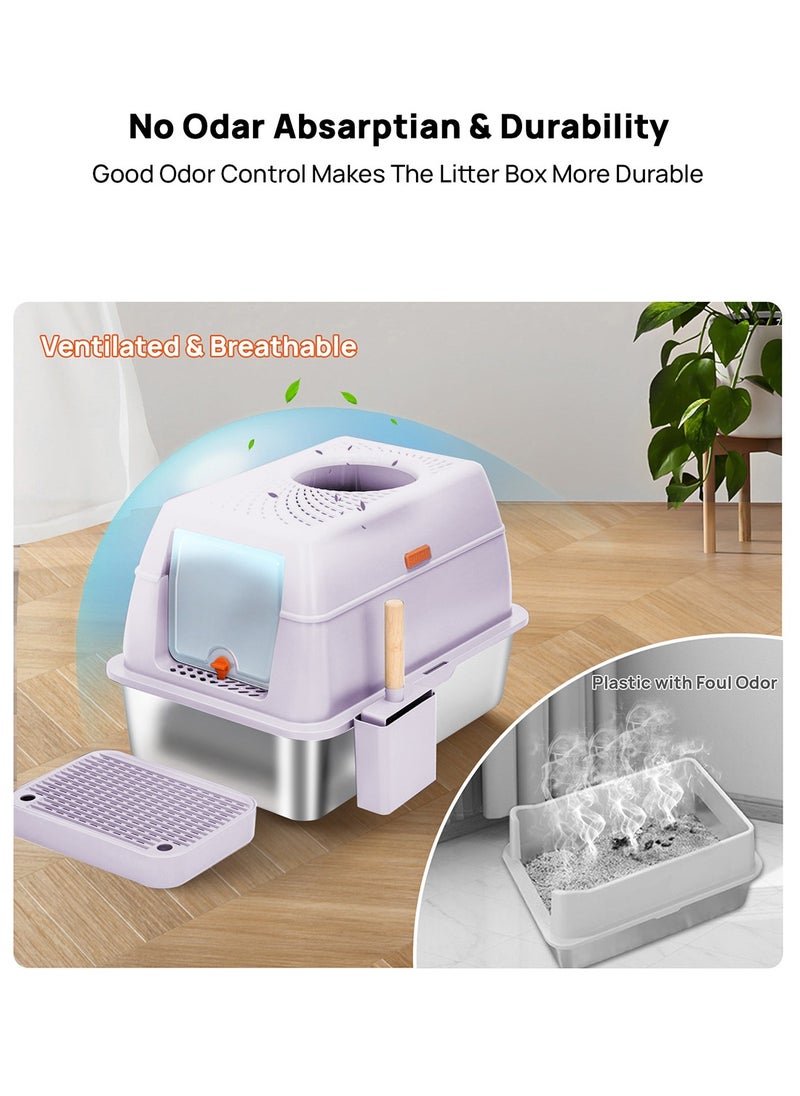 Kidle - Cat Litter Box with Lid Extra Large Litter Box for Big Cats Metal Litter Pan Tray with High Wall Sides Enclosure, Non-Sticky, Anti-Leakage, Easy Cleaning - Image 1