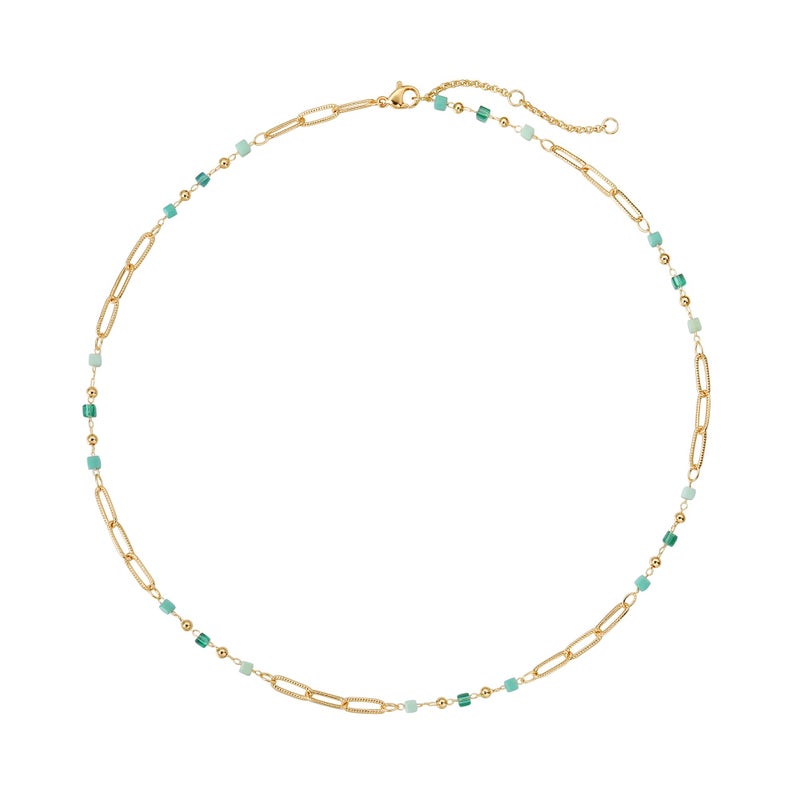 MTMY Beaded Necklaces for Women 14K Gold Plated Dainty Colorful Green/Rose Beaded Pearl Choker Necklace Delicate Boho Choker Necklace Jewelry Gift (beads paper clip) - Image 1