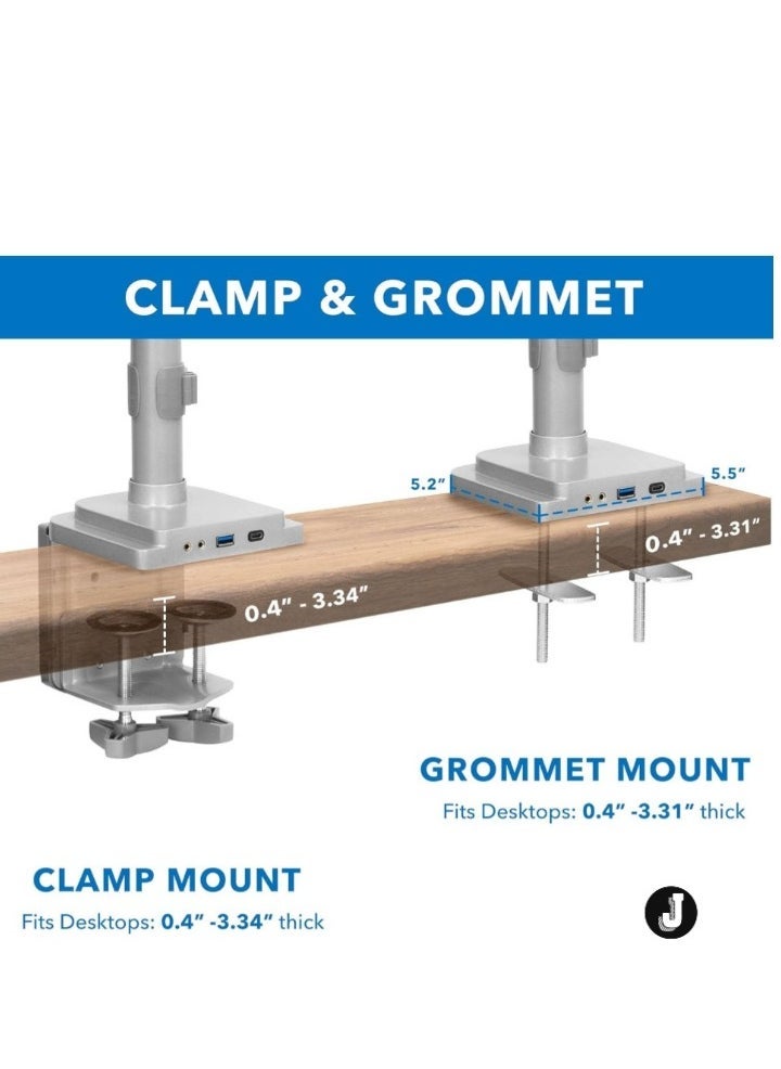 JAJEEK Ergonomic Triple Monitor Mount – Height Adjustable, USB & Audio Integration, Supports 24”-32” Displays, Ideal for Office and Gaming Setups  - Image 5