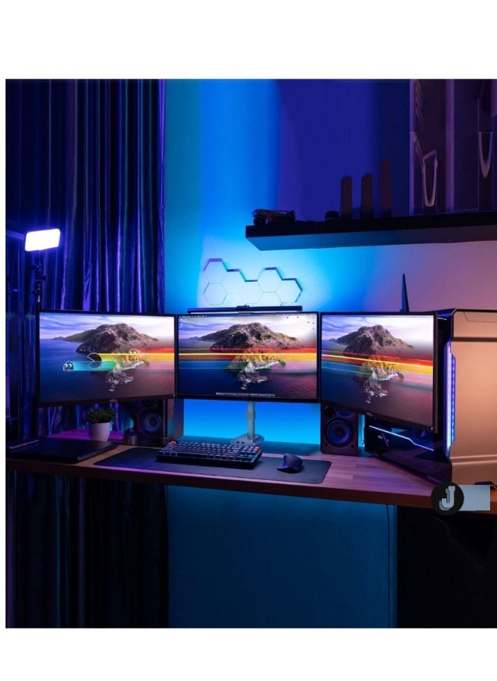 JAJEEK Ergonomic Triple Monitor Mount – Height Adjustable, USB & Audio Integration, Supports 24”-32” Displays, Ideal for Office and Gaming Setups  - Image 2