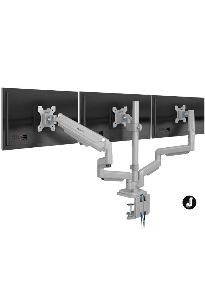 JAJEEK Ergonomic Triple Monitor Mount – Height Adjustable, USB & Audio Integration, Supports 24”-32” Displays, Ideal for Office and Gaming Setups  - Image 1