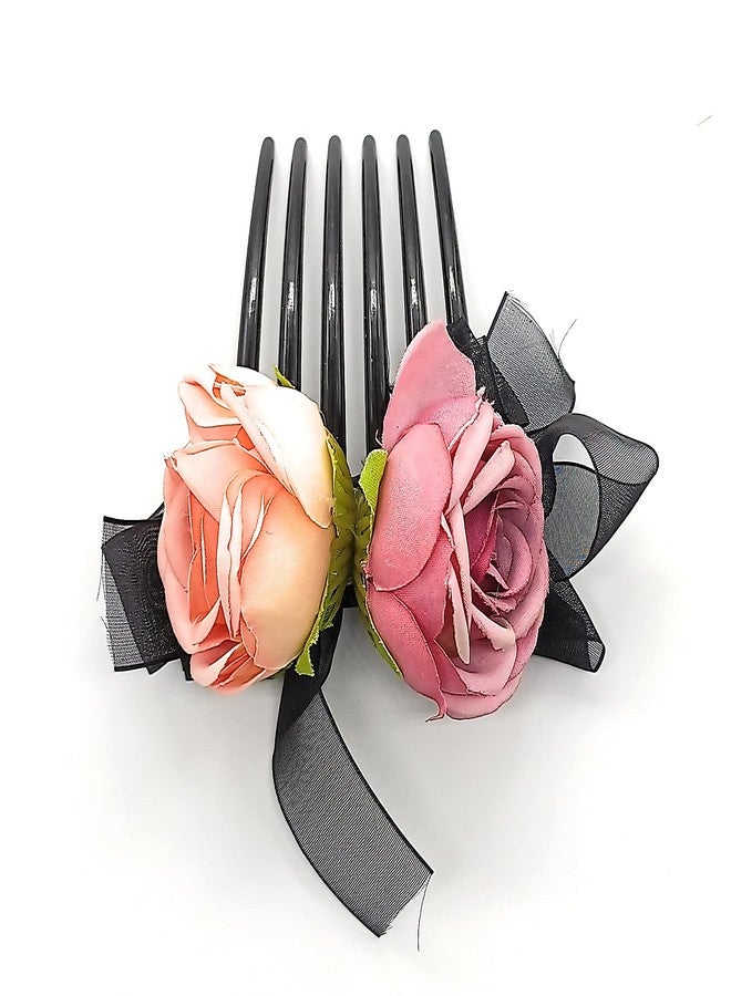 Fairytale Elegant Satin Rose Flower Ribbon Bow Hair Comb Hair Clip Hair Crab Holder for Girls and Women's (Pink & Purple) - Image 4