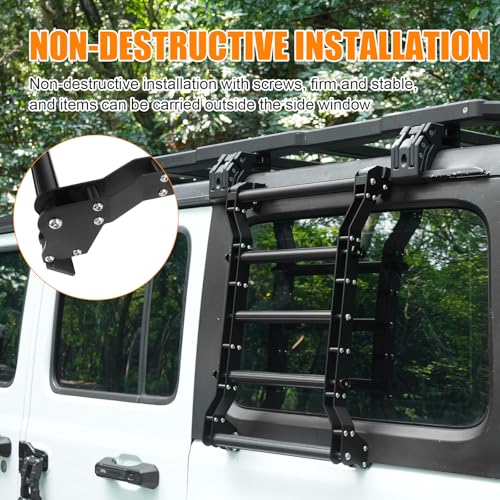 FURYENGRAVER Rear Window Ladder for 2018-2025 Jeep Wrangler JL JLU 2 Door 4 Door Luggage Ladder Rack Multifunctional Flank Kit - Image 4