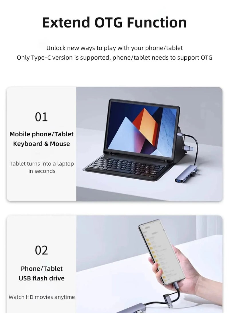 WEETOTUNG USB C+USB Type A Hub Expander  8 in 2 Multiport  Adapter with USB-C Ports USB 3.0 SD / TF Card Reader Compatible with MacBook Pro  Air Laptop iPhone Xiaomi Tablet and Other Type C Splitter