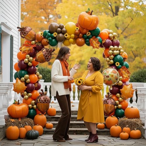 froufing Fall colors Balloon Garland arch Kit 121pcs Burnt Orange Maroon Green Gold with Little Pumpkin Balloons for Autumn harvest Theme Baby shower thanksgiving friendsgiving Turkey Party Decoration - Image 3