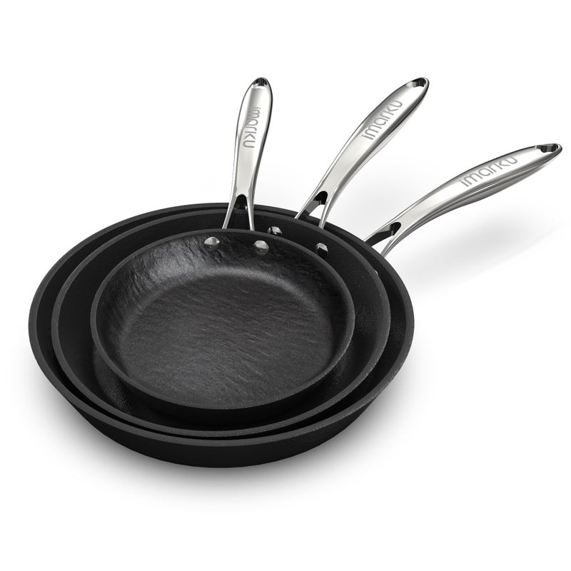 imarku Nonstick Frying Pan Skillets, 3 Pcs Omelette Pan with Stay Cool Handle, Healthy Cooking Frying Pan, Free of PFAS PFOA PTEE, Oven/Dishwasher Safe, Compatible with All Cooktops, Christmas Gift - Image 1