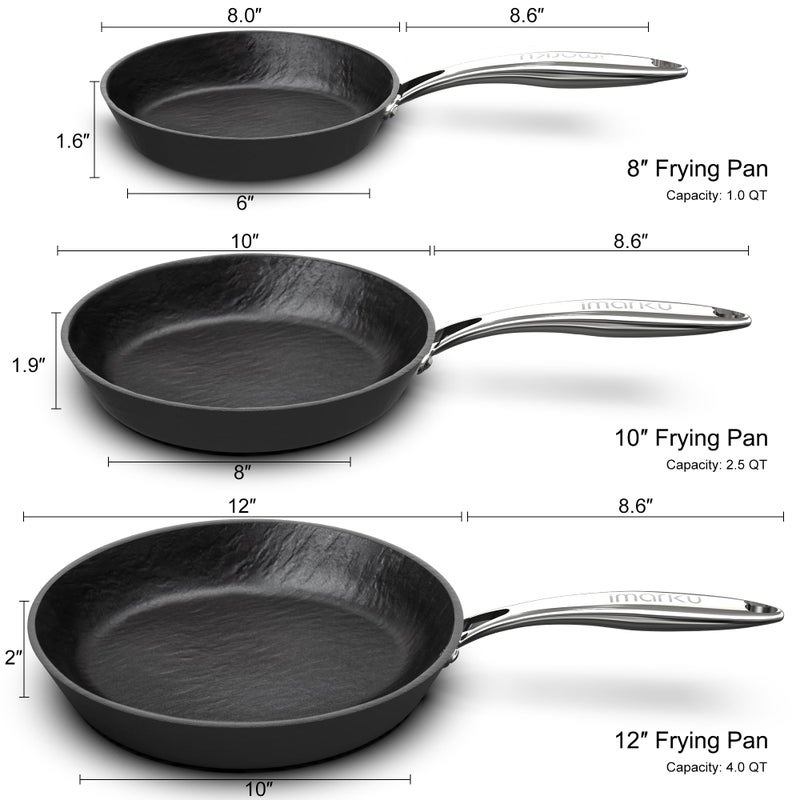 imarku Nonstick Frying Pan Skillets, 3 Pcs Omelette Pan with Stay Cool Handle, Healthy Cooking Frying Pan, Free of PFAS PFOA PTEE, Oven/Dishwasher Safe, Compatible with All Cooktops, Christmas Gift - Image 3