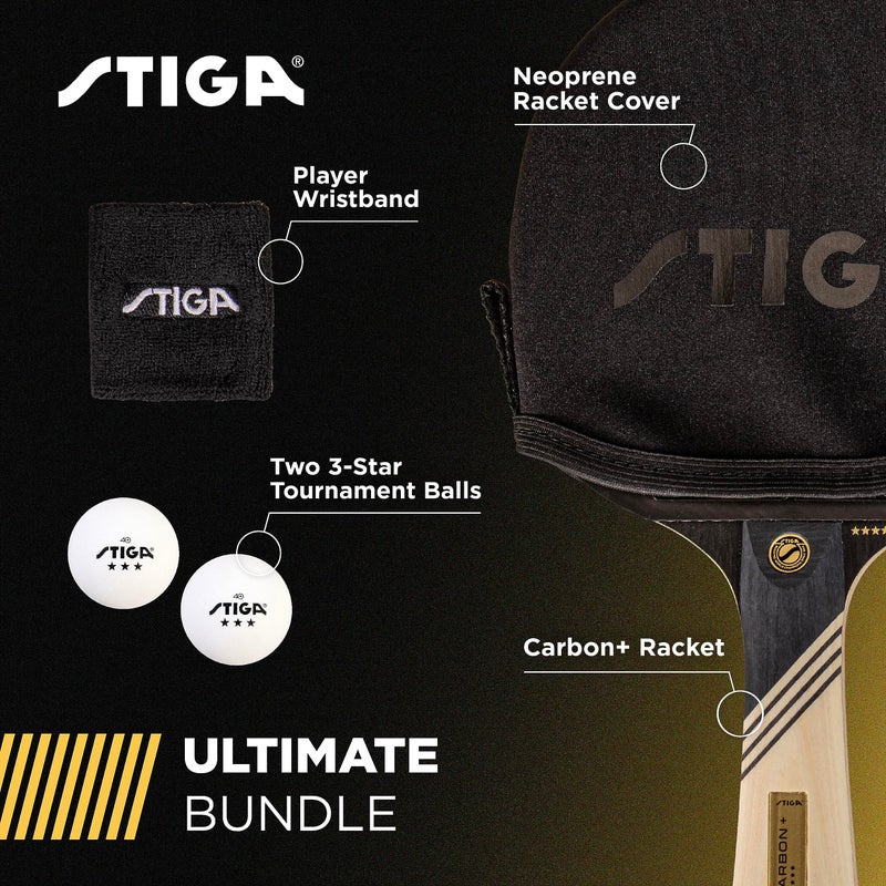 STIGA Carbon+ Bundle Ping Pong Paddle Set â€“ 7-ply Extra Light Carbon Fiber Blade â€“ 2mm Premium Sponge â€“ Concave Pro Handle â€“ 2 3-Star Tournament Balls â€“ Neoprene Racket Cover â€“ Player Wristband - Image 3