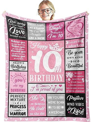 Hocgiwd 10 Year Old Girl Birthday Gifts, Gifts for 10 Year Old Girls,10th Birthday Gift for Girls, 10th Birthday Decorations for Girl Blanket 60x50in - Image 1