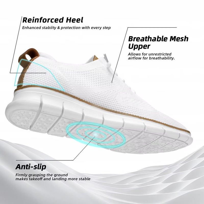 Kvovzo Men's Walking Tennis Casual Shoes Fashion Dress Sneakers Mesh Business Oxfords Work Lightweight Soft Sole Zapatos White - Image 5