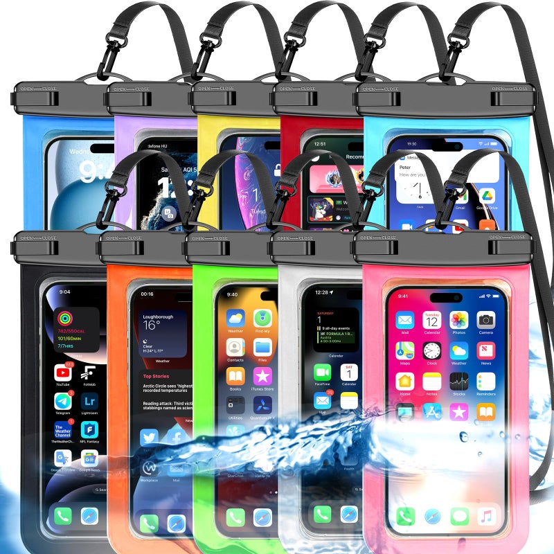 Famoby Up to 8.3" 10 Pack Multicolor Universal Waterproof Phone Pouch, Large Phone Waterproof Case Dry Bag, Protection Level: IP68, Outdoor Sports for Apple iPhone,Samsung,and More, Multicolor 10 Pack - Image 1