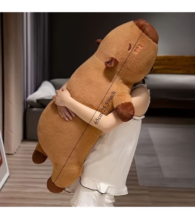 وسادة كابيبارا كرتونية بتصميم كلاسيكي طويل الشعر مقاس 25 × 59 بوصة من البوليستر ديكور منزلي هدية - Image 3