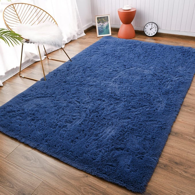 SOFT FLUFFY BEDROOM RUGS 4 X 6 FEET INDOOR SHAGGY PLUSH AREA RUG FOR BOYS GIRLS KIDS BABY COLLEGE DORM LIVING ROOM HOME DECOR FLOOR CARPET LIGHT NAVY