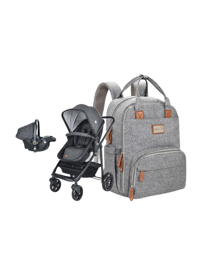 MOON 3 in 1 Travel System - Black and Grey , MOON KaryMe -Diaper Back pack- Grey - Image 1