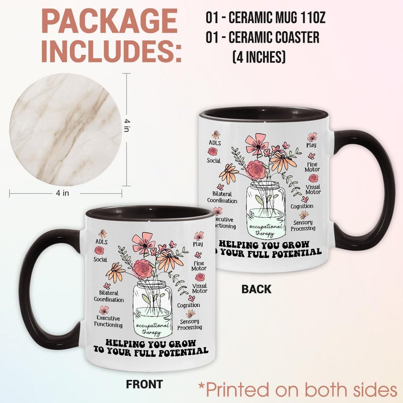 MEDROC Occupational Therapy Gifts Mug  Ceramic 11oz with Coaster Occupational Therapist Appreciation Gifts For Women COTA OT Therapist Assistant Coffee Cup For Office Work Accessories - Image 2