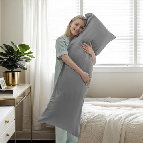 TELUS Body Cooling Pillow Cases Cover, Bamboo Rayon Dark Grey Body Pillowcases with Zipper Closure, Cool and Breathable Pillow Case for Hot Sleepers and Night Sweats, 20x54 inches - Image 3