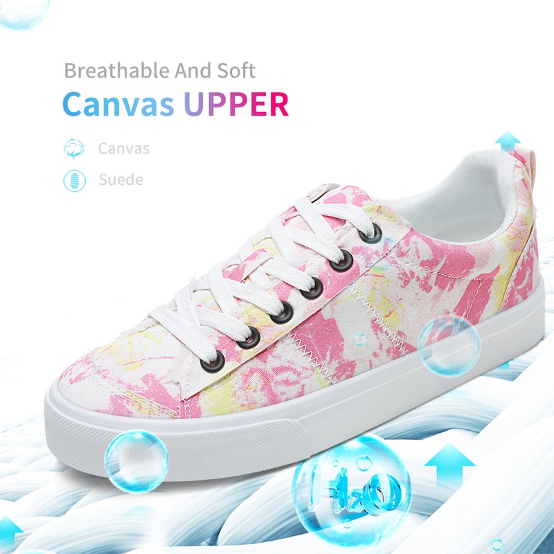Obtaom Women's Canvas Sneakers Cute Lace up Fashion Sneaker Comfortable Skate Shoe for Lady Casual Tennis Flats(Multi White Pink,US7) - Image 3