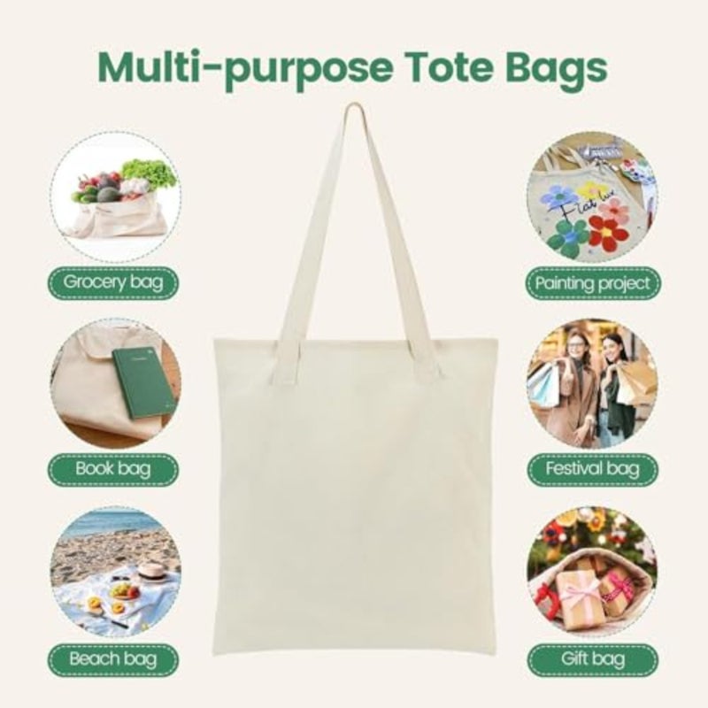 U HOOME 12 Pack Canvas Tote Bag, Lightweight Blank Bulk Cloth bags, Cloth Cotton Totes Bag for Shopping, Reusable Grocery Shopping Cloth Bags, Suitable for DIY, Advertising, Promotion, Gift - Image 2