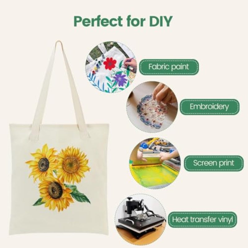 U HOOME 12 Pack Canvas Tote Bag, Lightweight Blank Bulk Cloth bags, Cloth Cotton Totes Bag for Shopping, Reusable Grocery Shopping Cloth Bags, Suitable for DIY, Advertising, Promotion, Gift - Image 3
