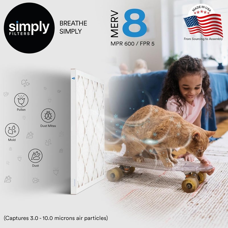 SIMPLY 20x30x1 Air Filter, Merv 8, 6 Pack, For Home AC Furnace & HVAC (Actual Size: 19.94"x29.94"x0.75") DUST, Pet & Allergy Control, - Image 2