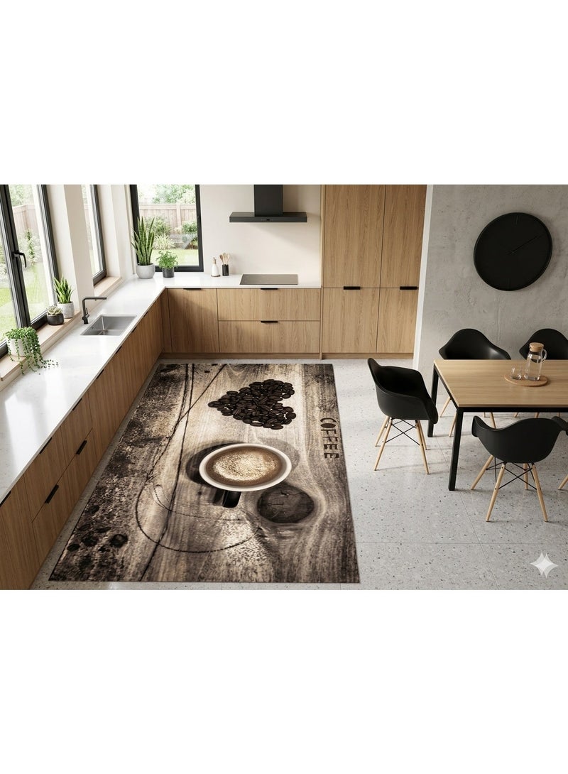 مشاية مطبخ 3D بتصميم فني لعشاق القهوة - مقاس 120×180 سم - ظهر مانع للانزلاق وقابلة للغسل - Image 2