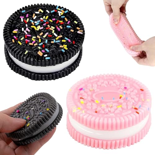 ANAB GI 2Pcs Squishy Stress Relief Toy, Ultra-Soft Decompression Venting Toy, Perfect for Stress and Anxiety Relaxing Toy, Cookie Squishy Toy Giant Cute Squishy (Black and Pink) - Image 1