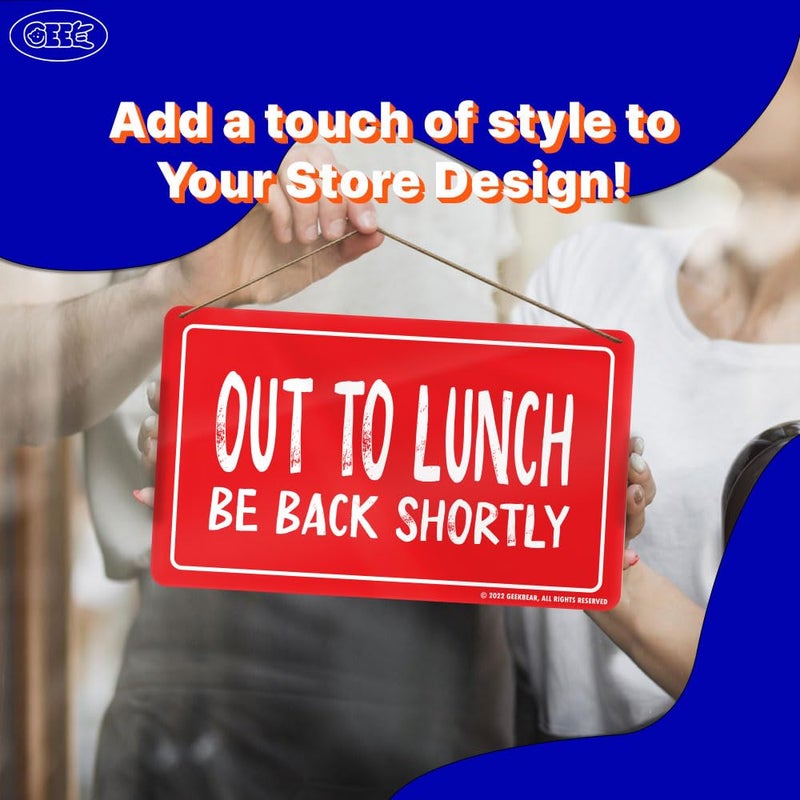 GEEKBEAR Out to Lunch Sign (Red) - Unique, Premium Acrylic Design with Rope, Visible and Durable, Perfect for Business, Retail, Office and Home - Image 2