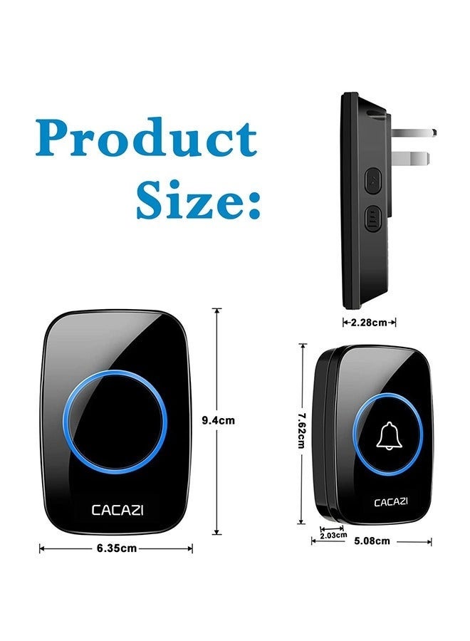CACAZI Wireless Doorbell, Plug-in Receiver, Waterproof Push Button with 1000 Ft Operating Range, 5 Volume Levels, 60 Chimes, LED Flash & CD Sound for Home, Office, Classroom ( Black) - Image 2