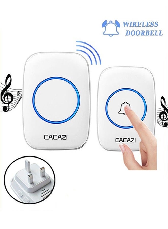 CACAZI Wireless Doorbell, Waterproof Push Button with 1000 Ft Operating Range, 5 Volume Levels, 60 Chimes, LED Flash & CD Sound for Home, Office, Classroom ( White) - Image 1