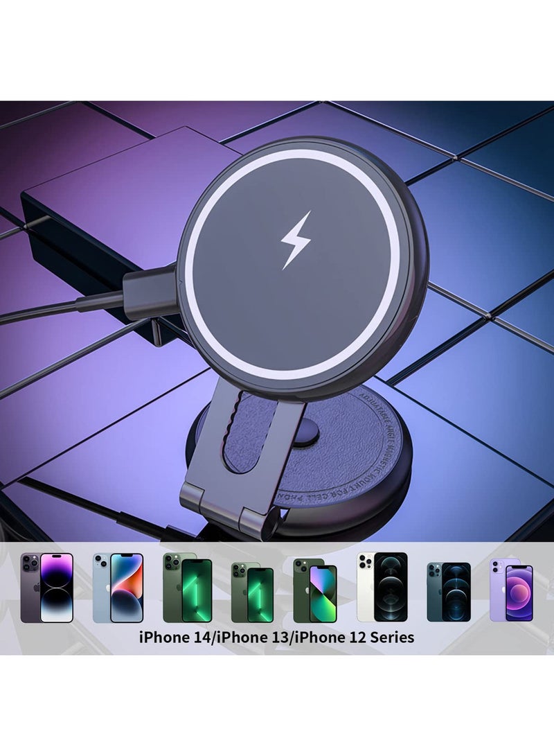 Barakah Magnetic Wireless Car Charger Mount Compatible with MagSafe Designed for Tesla Model 3/Y, 15W Fast Charging Magnetic Car Phone Mount Foldable Invisible Dashboard for iPhone 14/13/12(Black) - Image 2